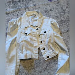White Cropped Jacket with puffy sleeves